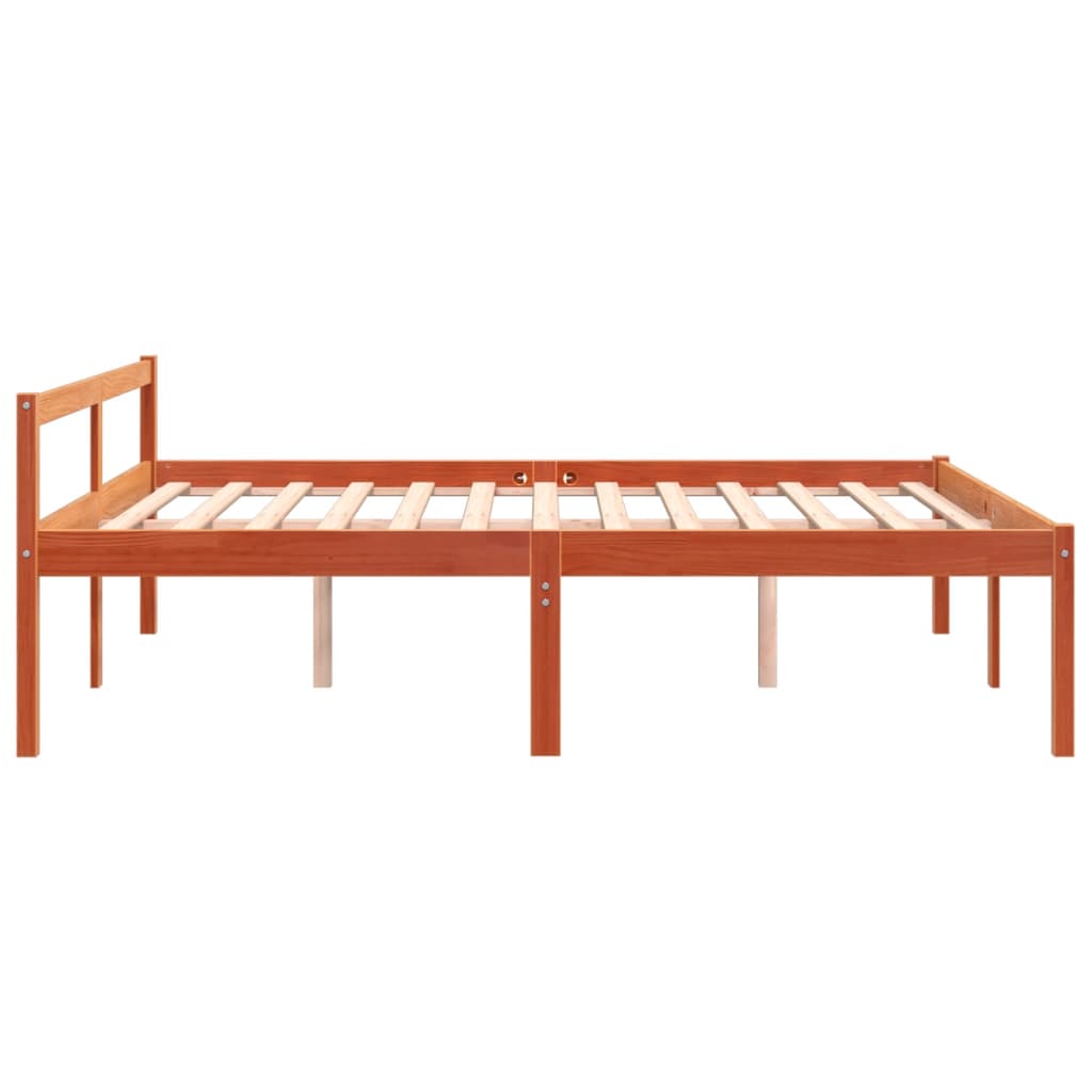 Bed for elderly person brown wax 150x200cm solid pine wood