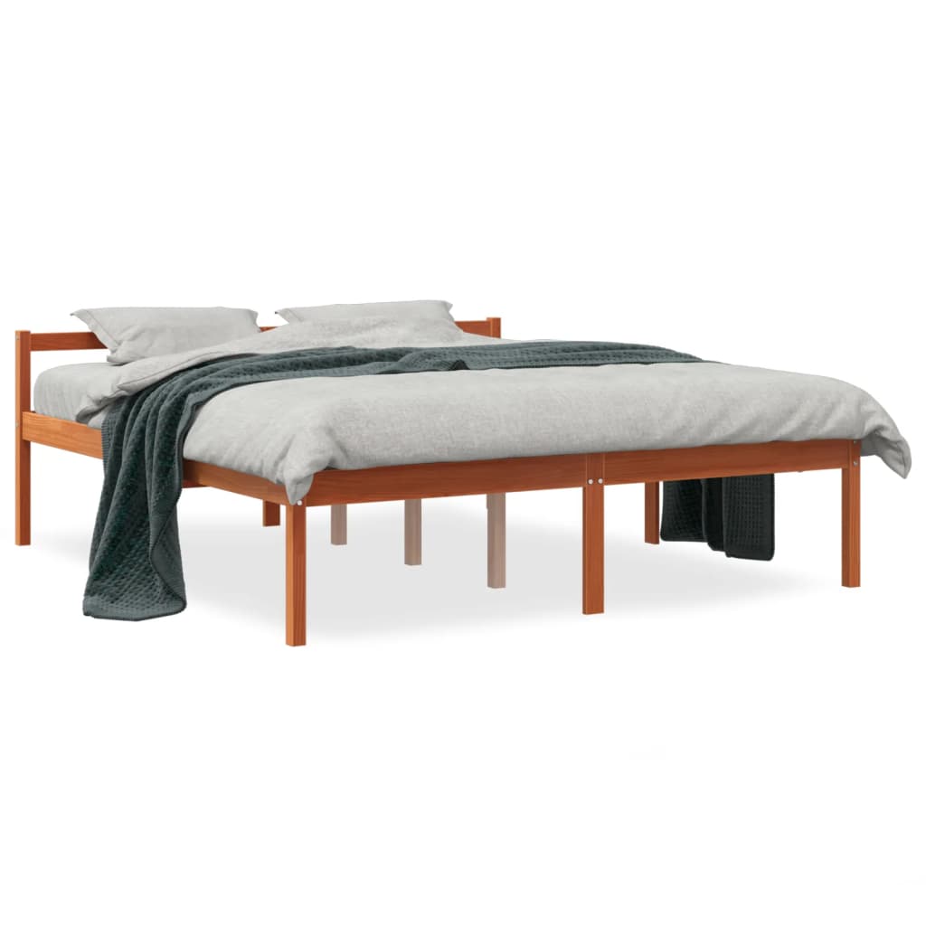 Bett für ältere Person braunes Wachs 150x200 cm Festkieferholz