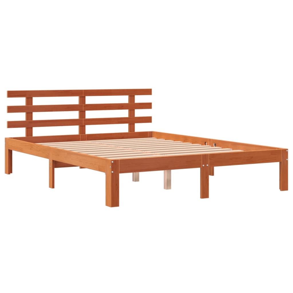 Bed frame and headboard brown wax 135x190 cm Pine wood