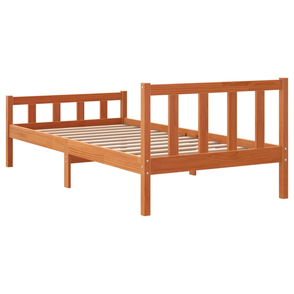 Bed frame with brown wax head 90x190 cm pine wood