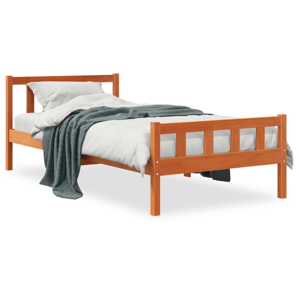 Fiamma del letto con testa di cera marrone 90x190 cm in legno di pino