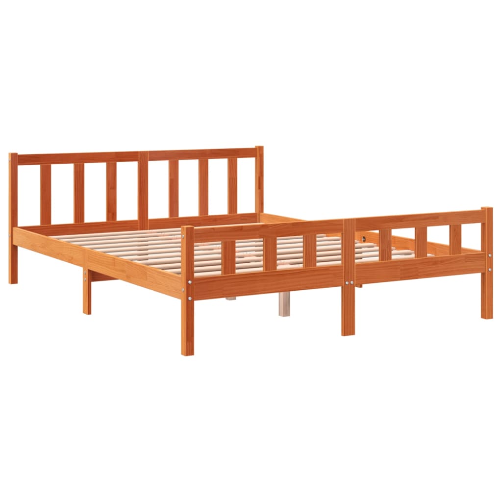 Cadre de lit et tête de lit cire marron 150x200 cm bois de pin