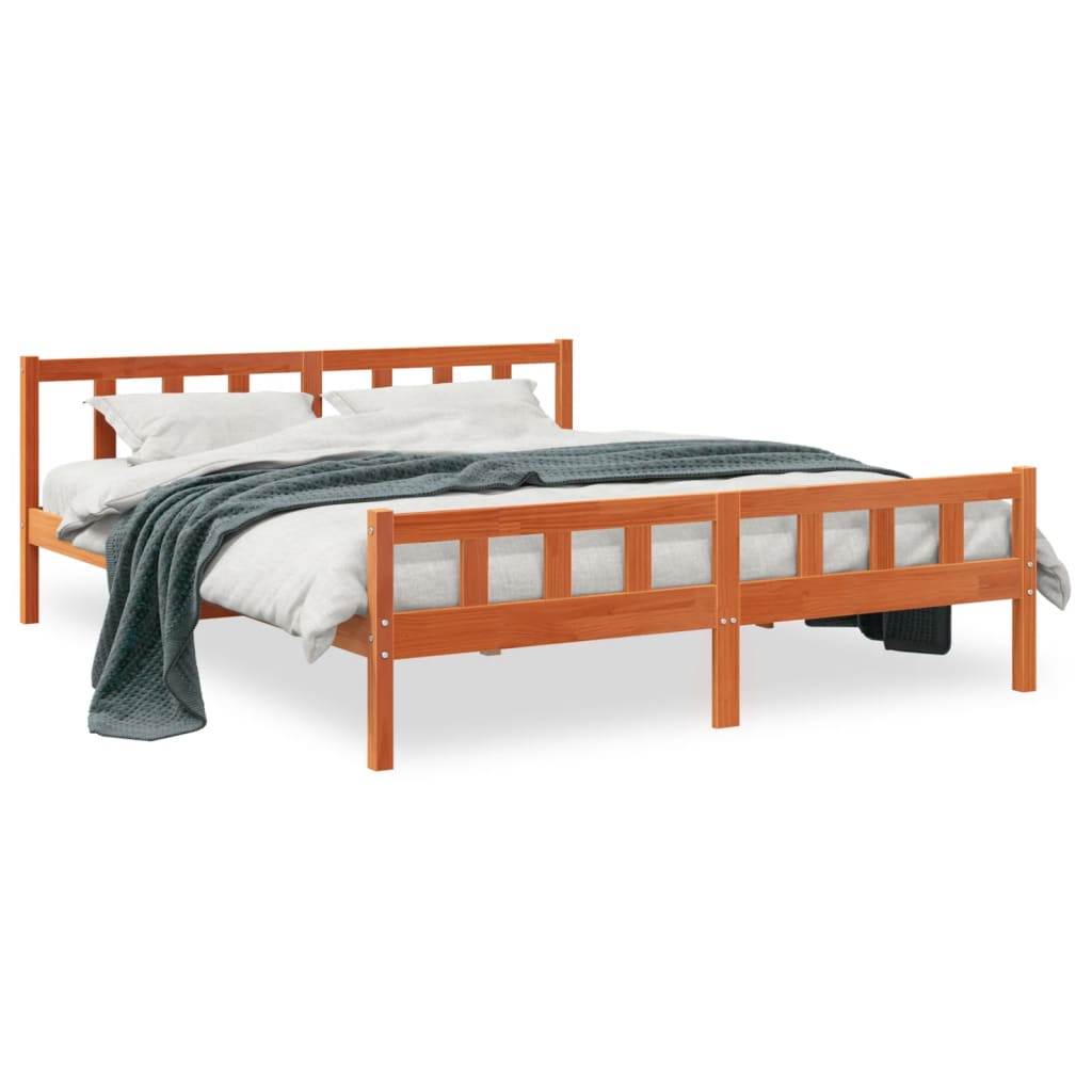 Bed frame and headboard brown wax 160x200 cm pine wood