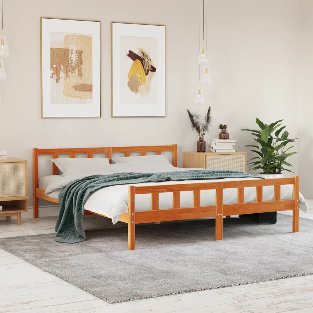 Cadre de lit et tête de lit cire marron 180x200 cm bois de pin