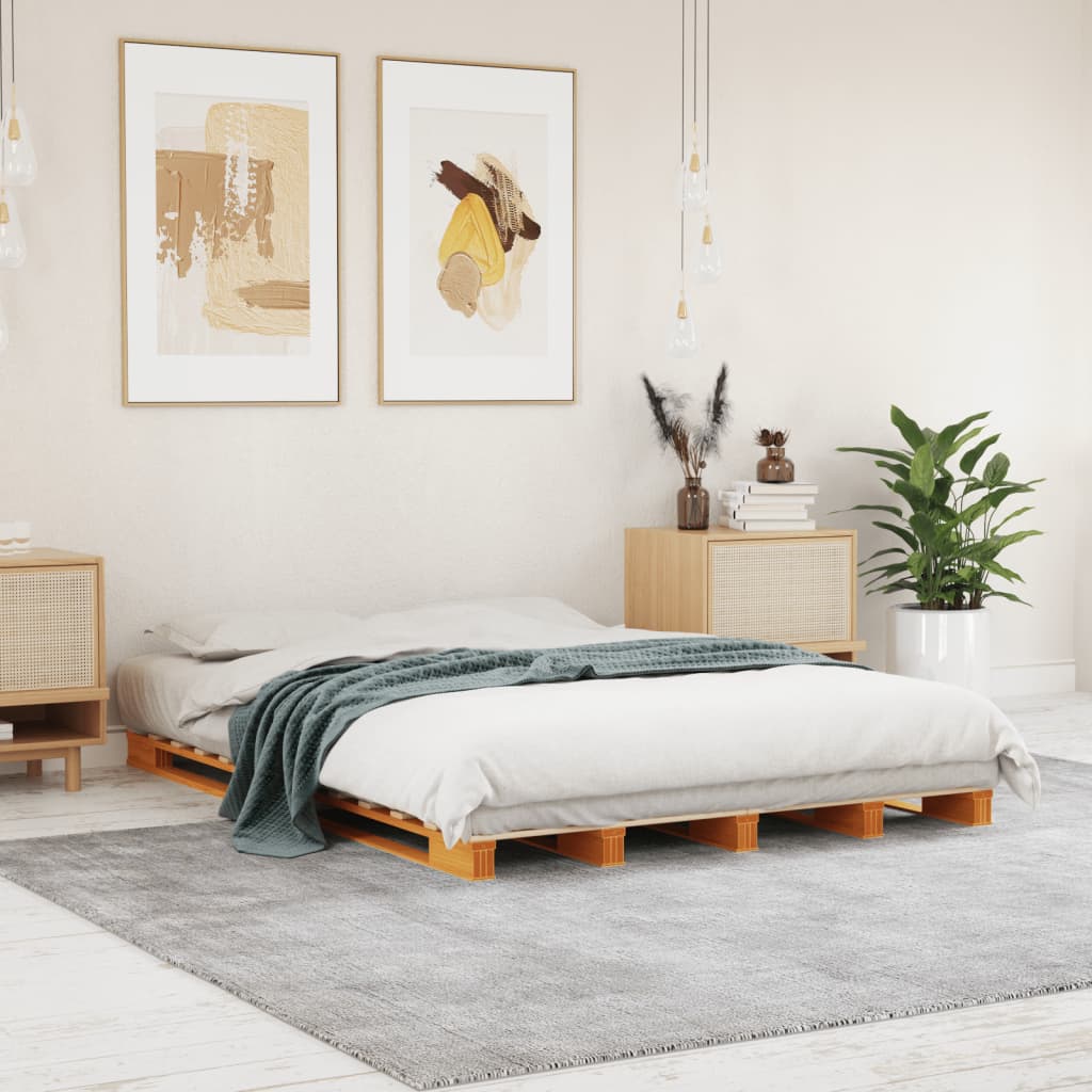 Brown wax wire bed 140x200 cm Solid pine wood