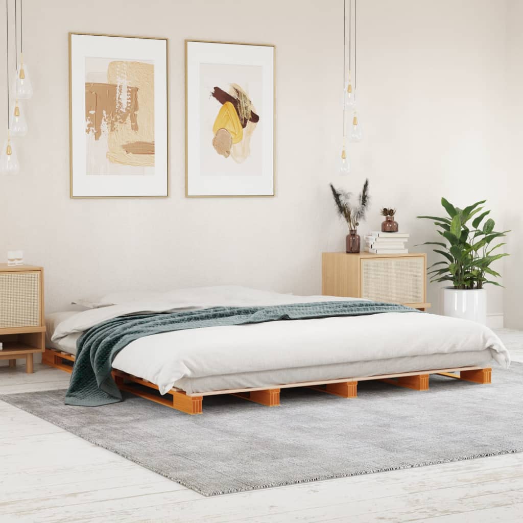 Brown wax wire bed 180x200 cm solid pine wood