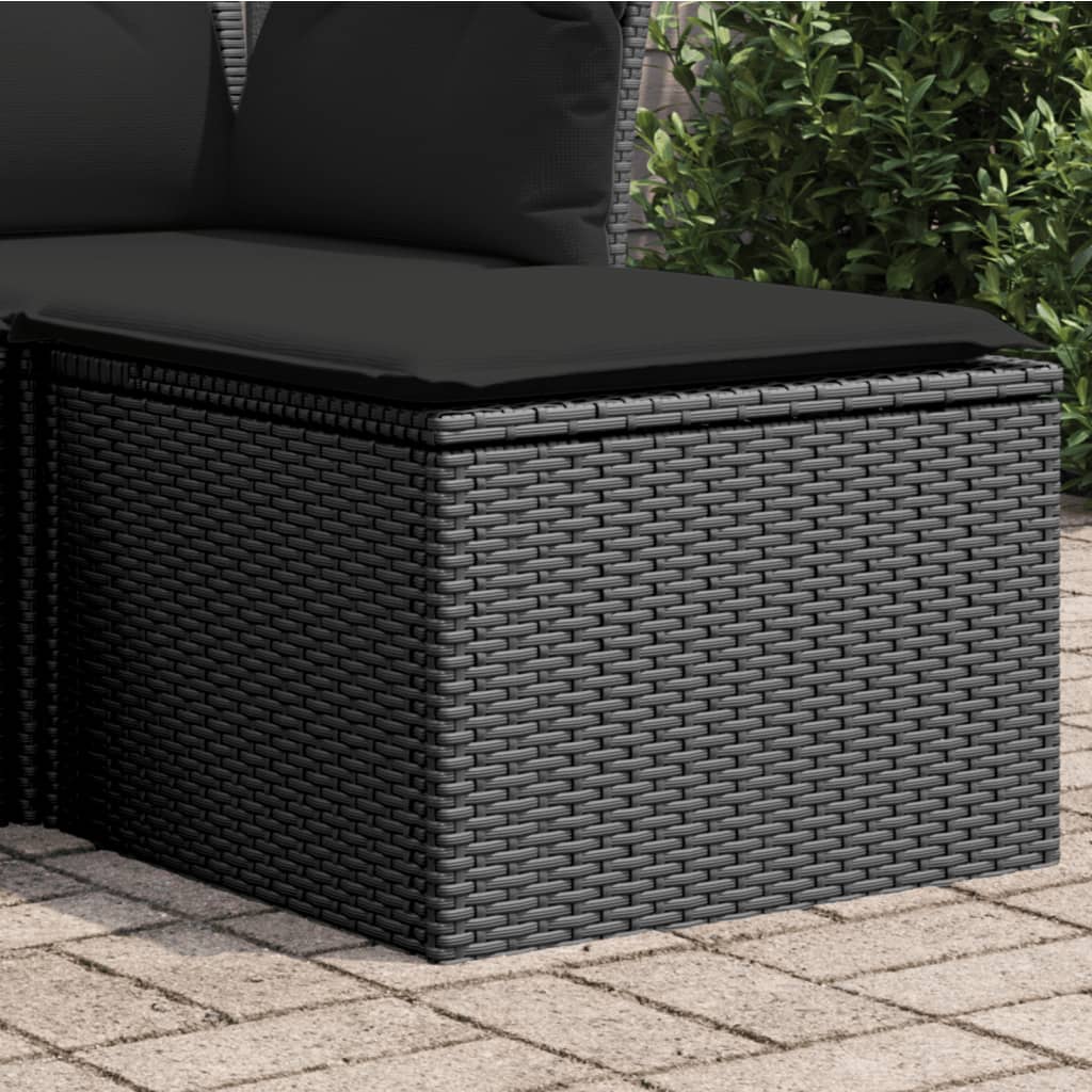 Garden stool with black cushion 55x55x37 cm braided resin