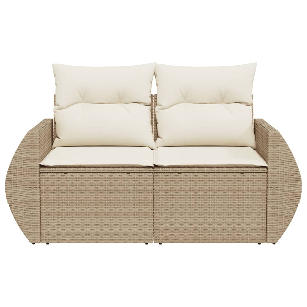Garden sofa with 2 -seater beige braided resin cushions
