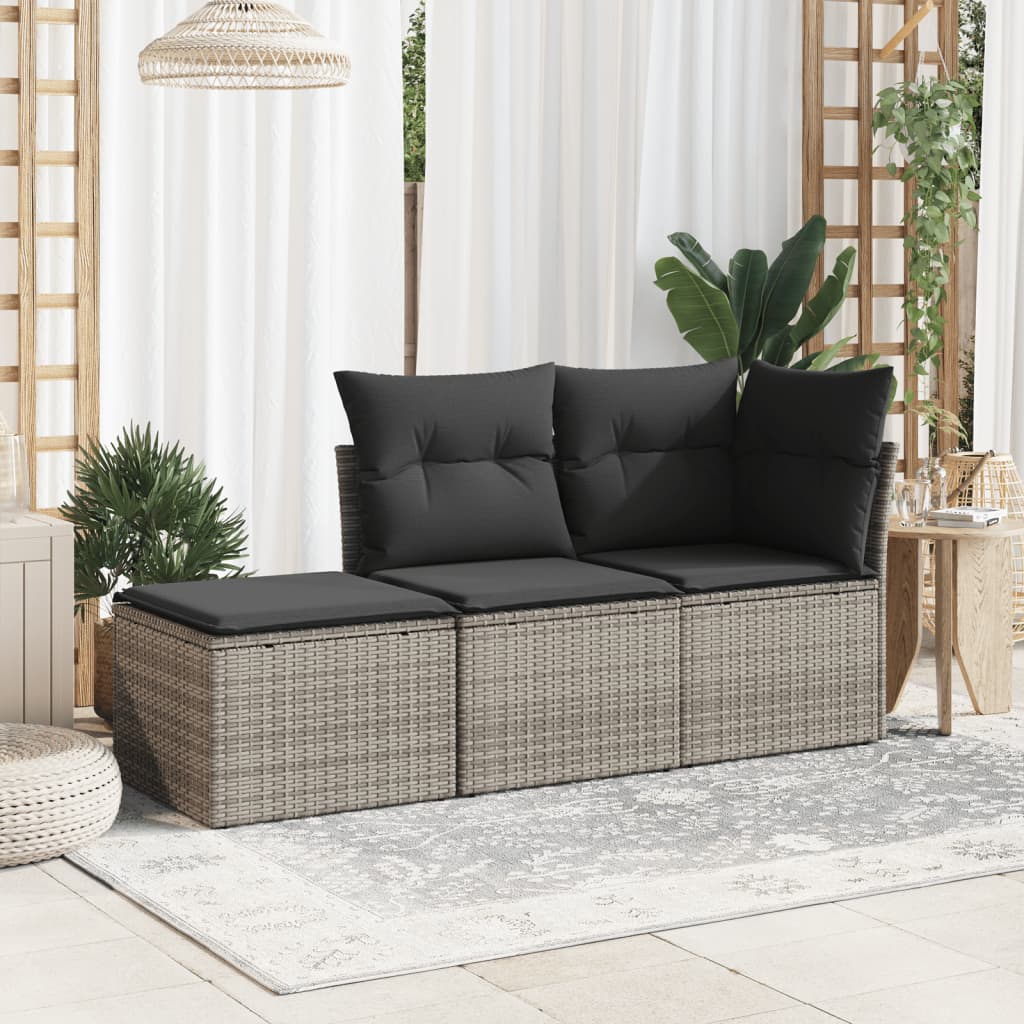 Garden stool with gray cushion 55x55x37 cm braided resin
