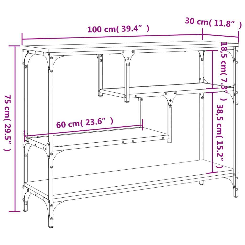 Table console chêne sonoma 100x30x75 cm bois d'ingénierie