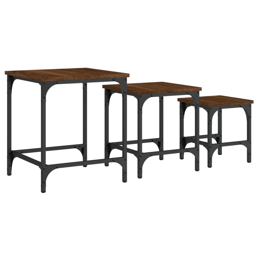 Gigogne low tables 3 pcs brown engineering wood