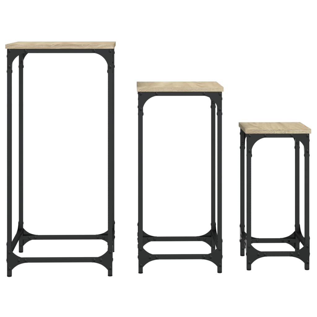 Tavolini impilabili 3 pezzi in MDF rovere Sonoma