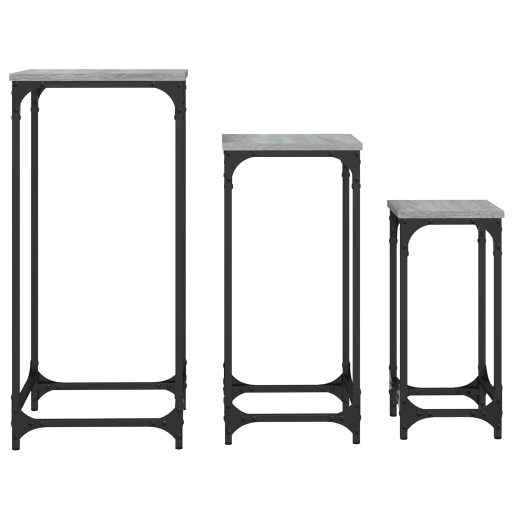 Tavolini impilabili 3 pezzi in MDF grigio Sonoma