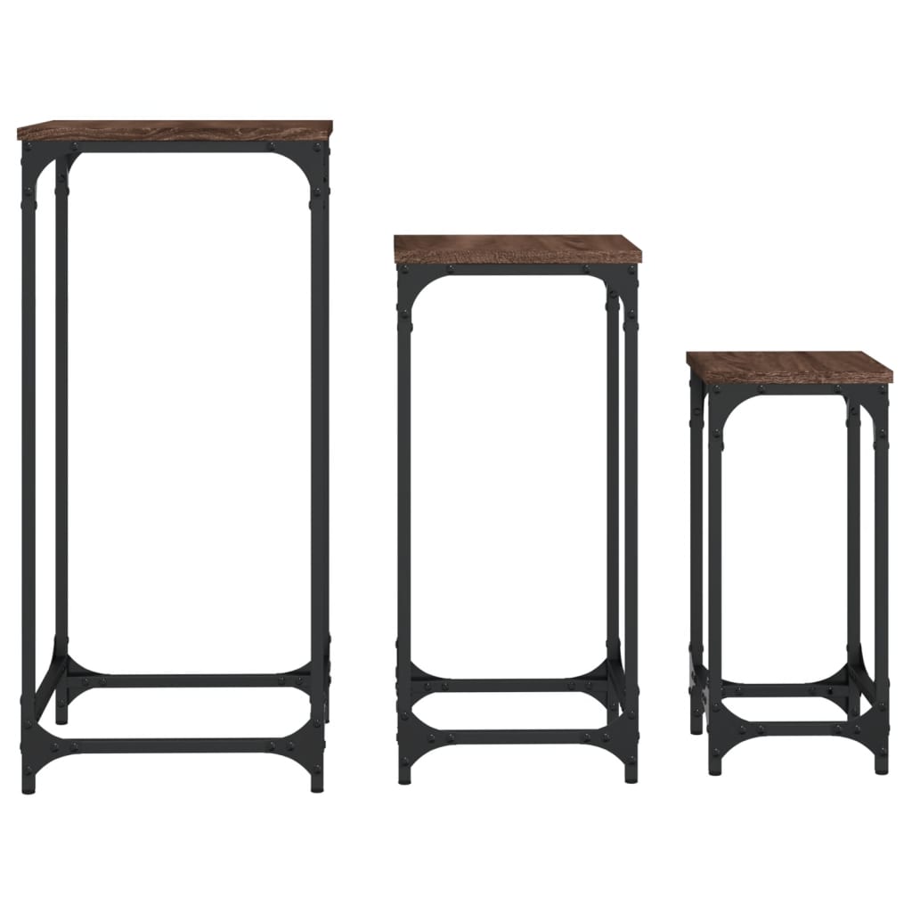 Tavolini impilabili 3 pezzi in MDF rovere marrone