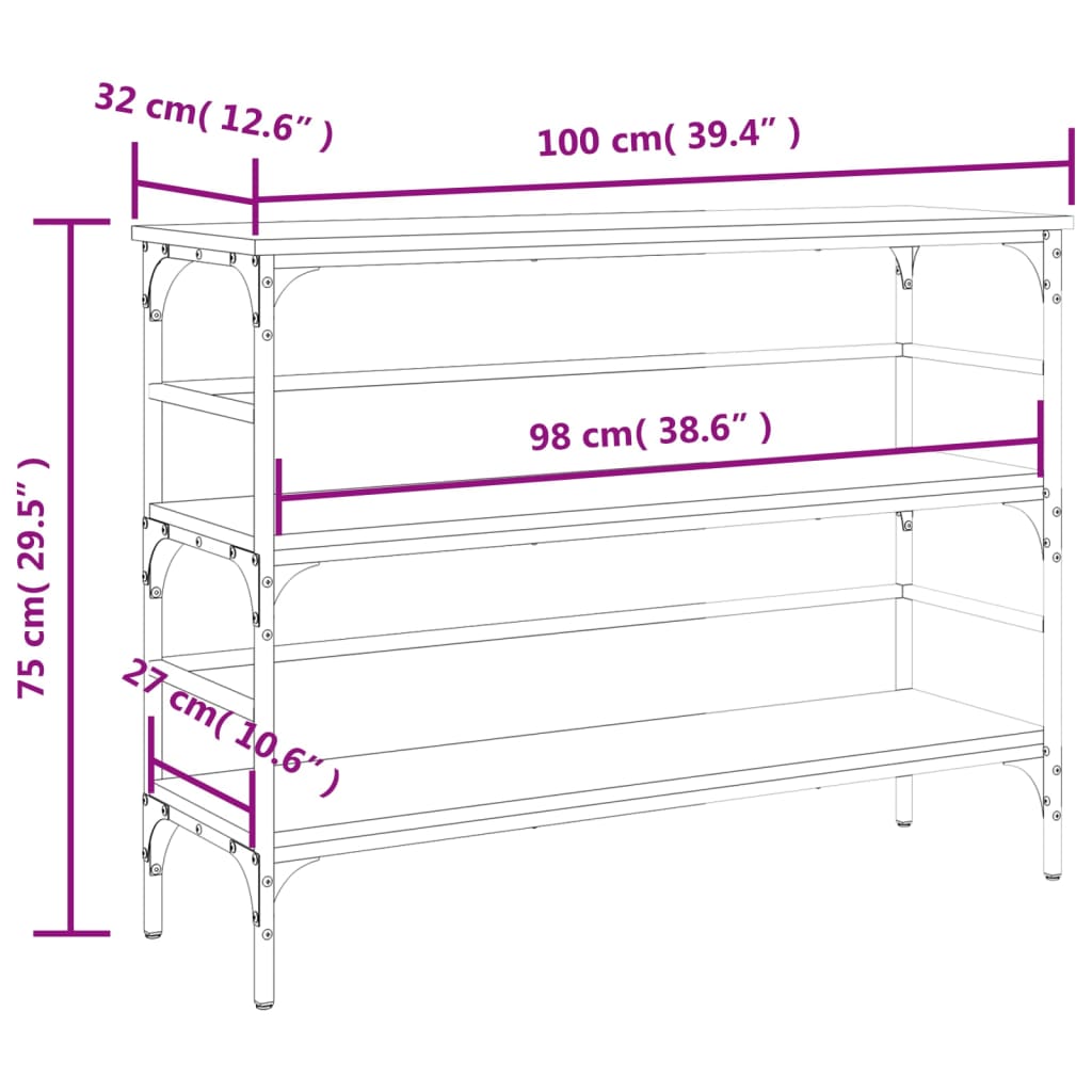 Sonoma Grey Console 100x32x75 cm Engineering Holz