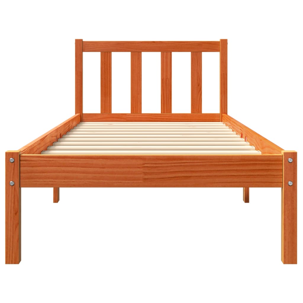 Brown wax bed 75x190 cm solid pine wood