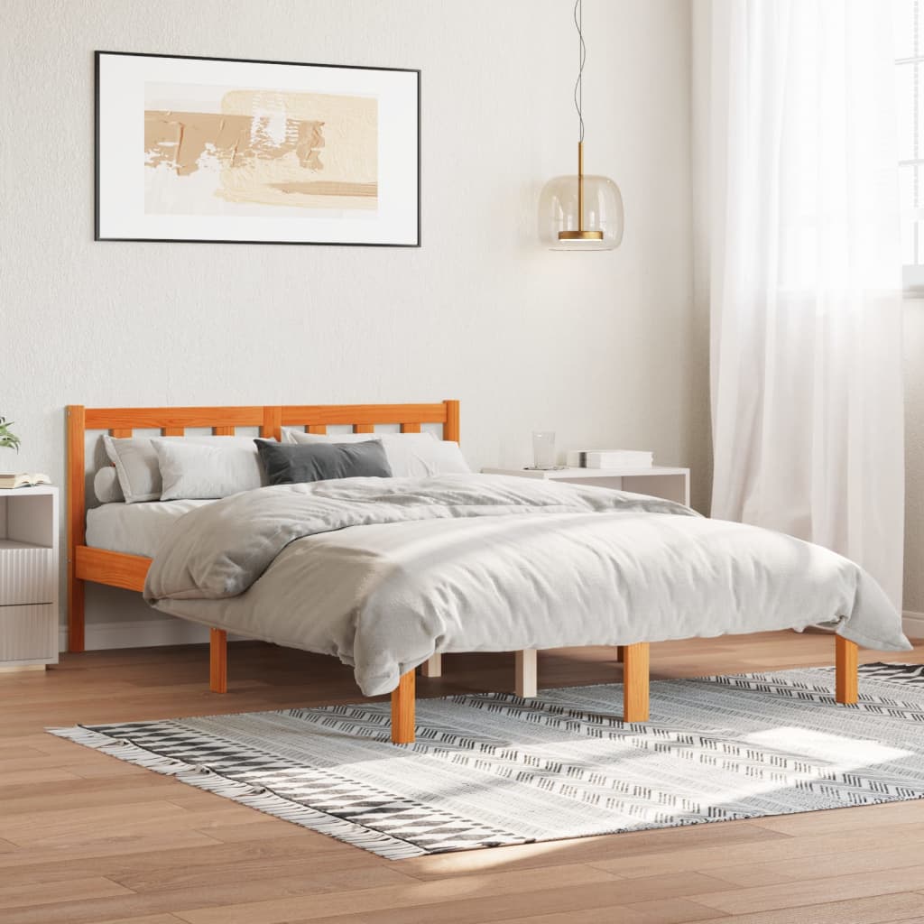 Brown wax bed 135x190 cm solid pine wood