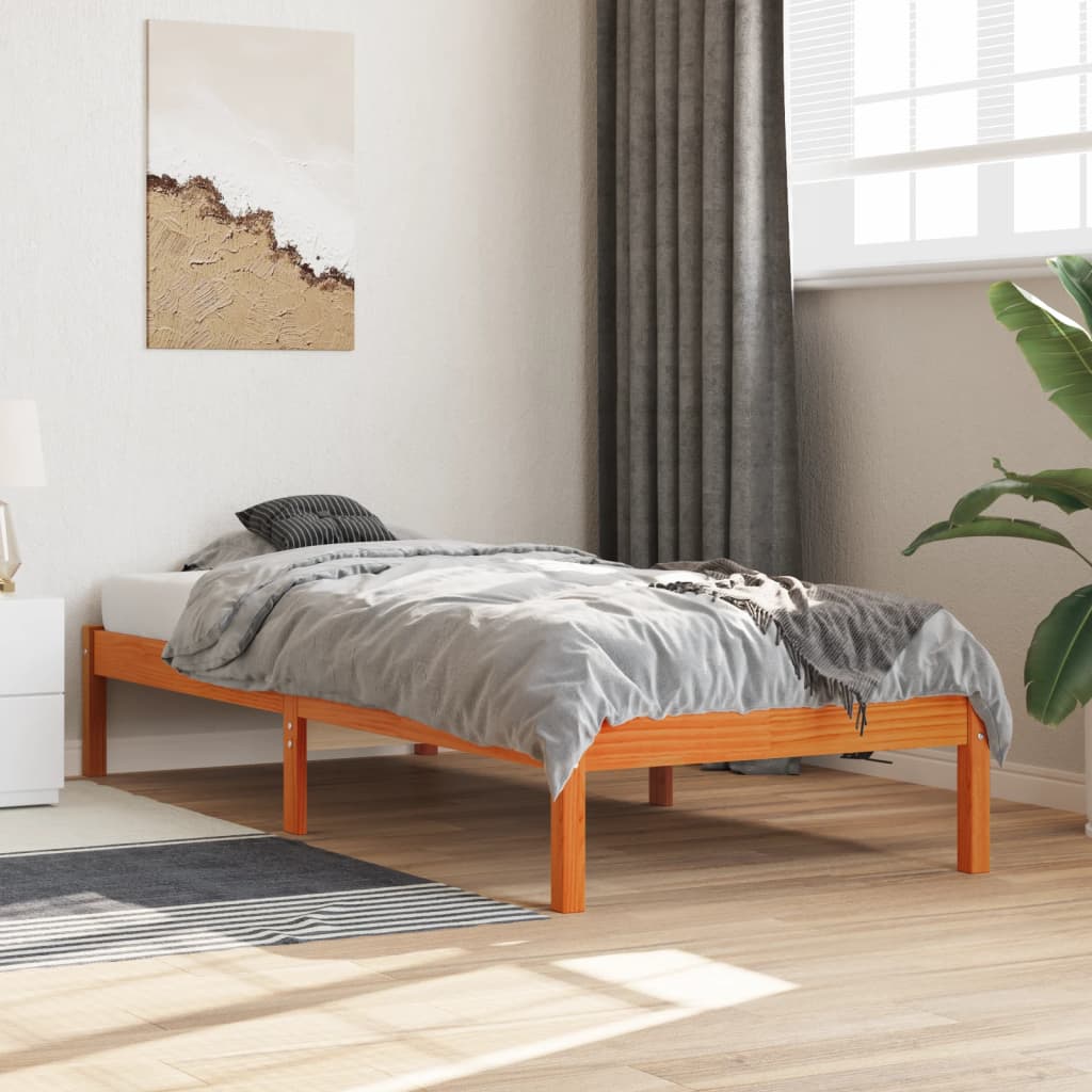 Brown wax bed 90x200 cm solid pine wood