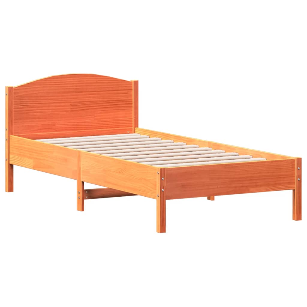 Bed frame with brown wax bed 75x190 cm pine wood