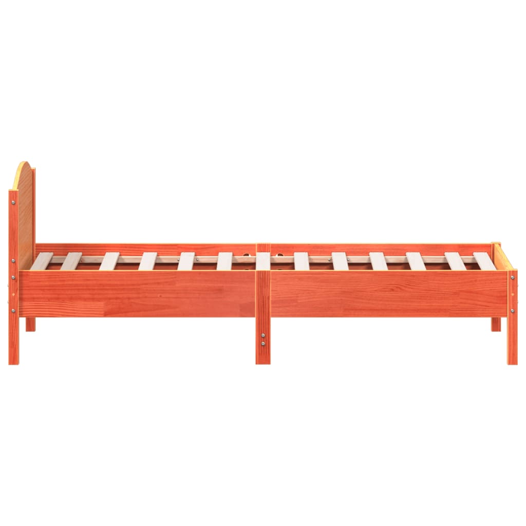 Bed frame with brown wax bed 75x190 cm pine wood