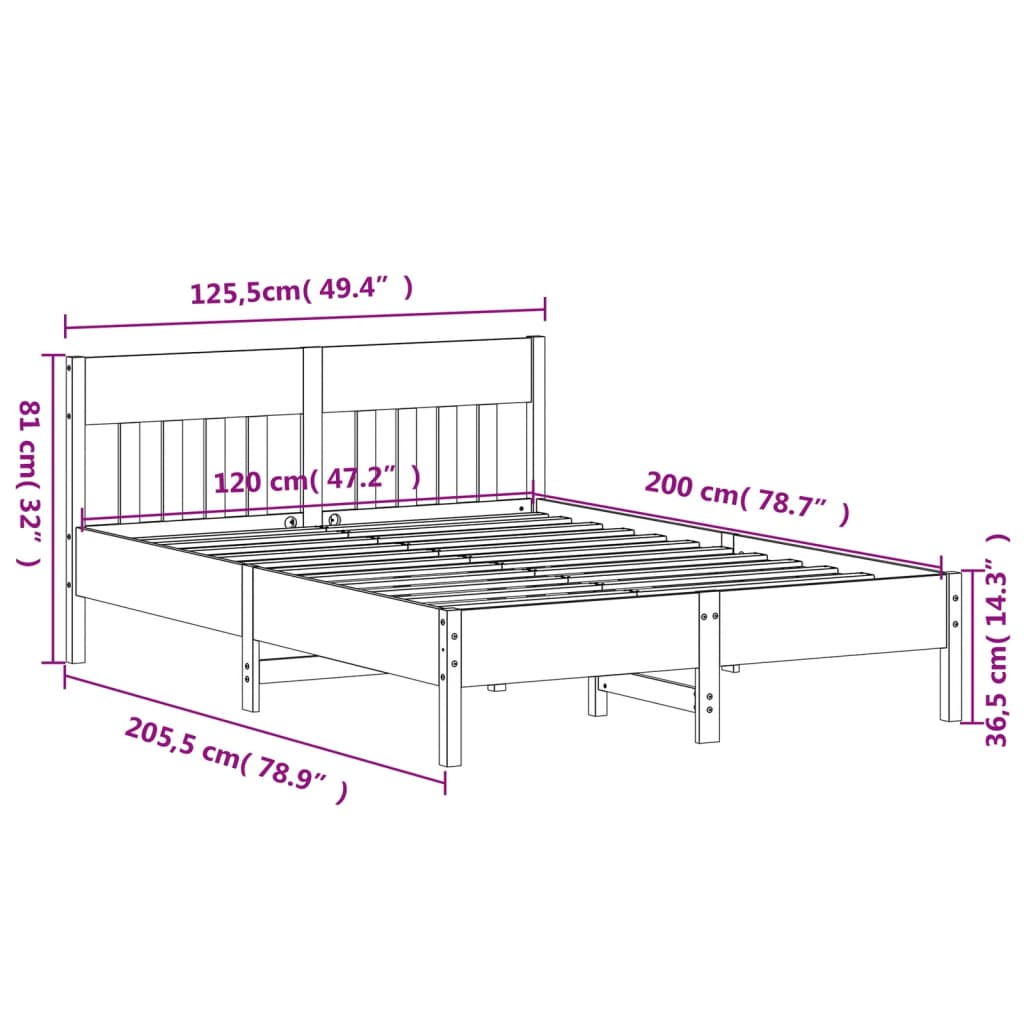 Bed frame with bed head 120x200 cm solid pine wood