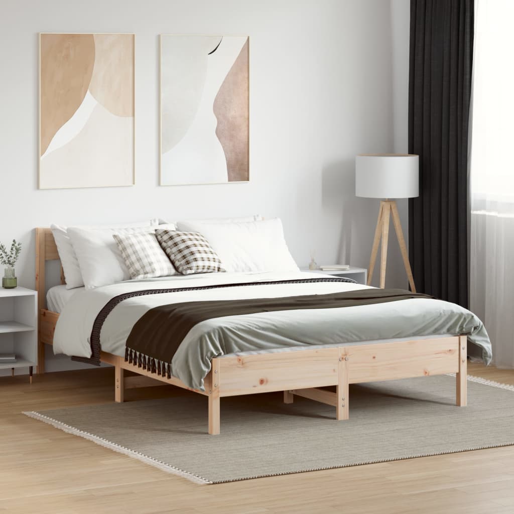 Fiamma del letto con testa del letto 120x190 cm in legno di pino solido