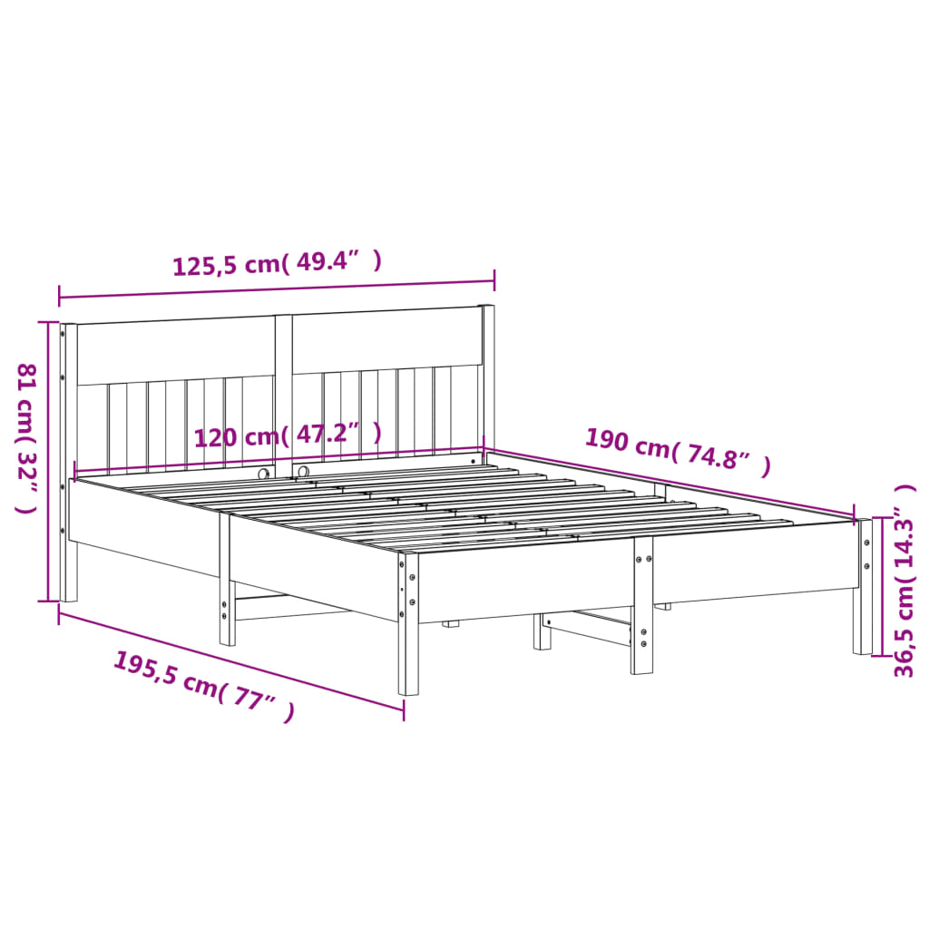 Bed frame with bed head 120x190 cm Solid pine wood