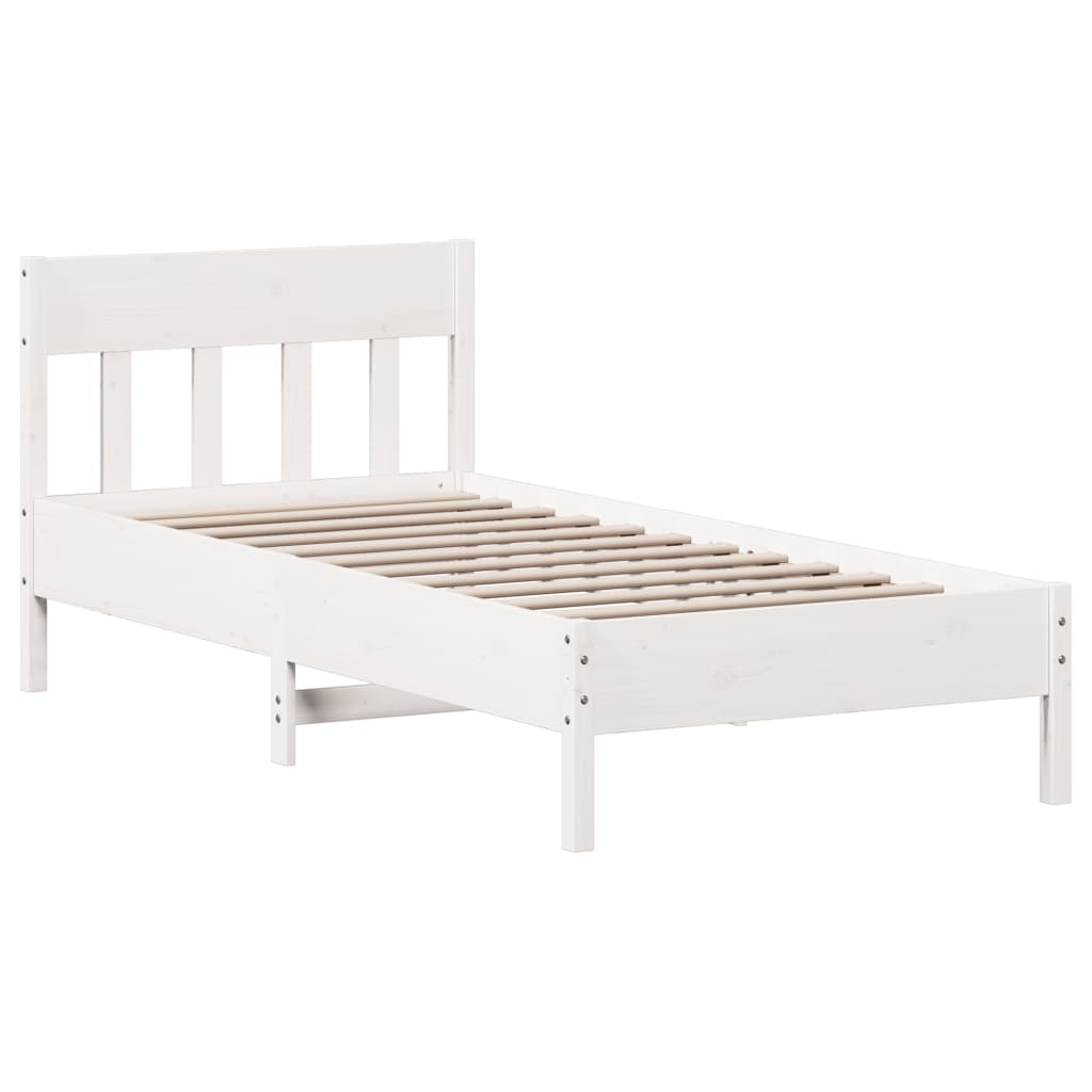 Bed frame with white headboard 75x190cm solid pine wood
