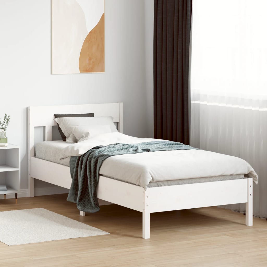 Bettenrahmen mit weißem Kopfteil 75x190 cm Festkieferholz