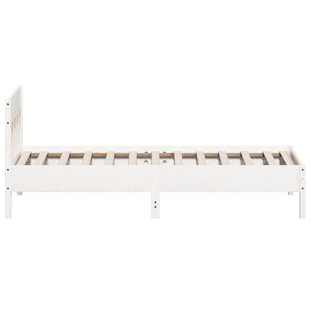 Bed frame with white headboard 75x190cm solid pine wood
